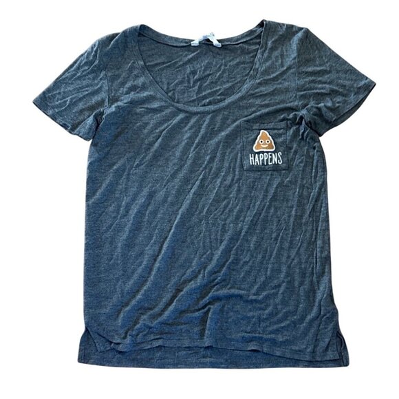 Urban Heritage T-Shirt Womens Graphic Tee Poop Happens Pocket Gray Small - Picture 1 of 5